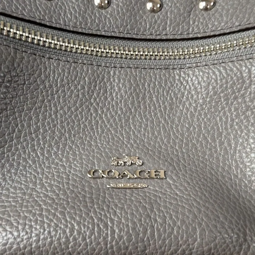Coach Gray Medium Backpack Studded Zip Closure Adjustable Strap Pockets Lined